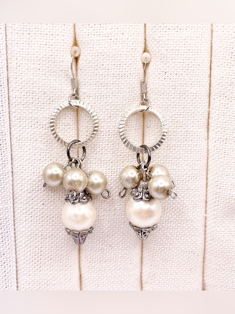 Vintage Sterling Silver and Cream Pearl Dangle Earrings